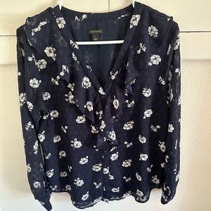 Blue and white floral blouse